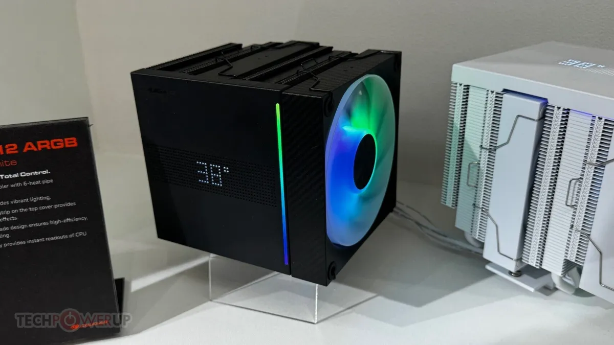 Cougar displays a new CPU air cooler equipped with a dot matrix panel at Computex.