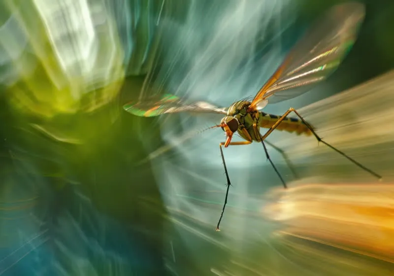 A DSLR camera with a high-magnification zoom lens captures detailed mosquito images for training an AI laser defense system.