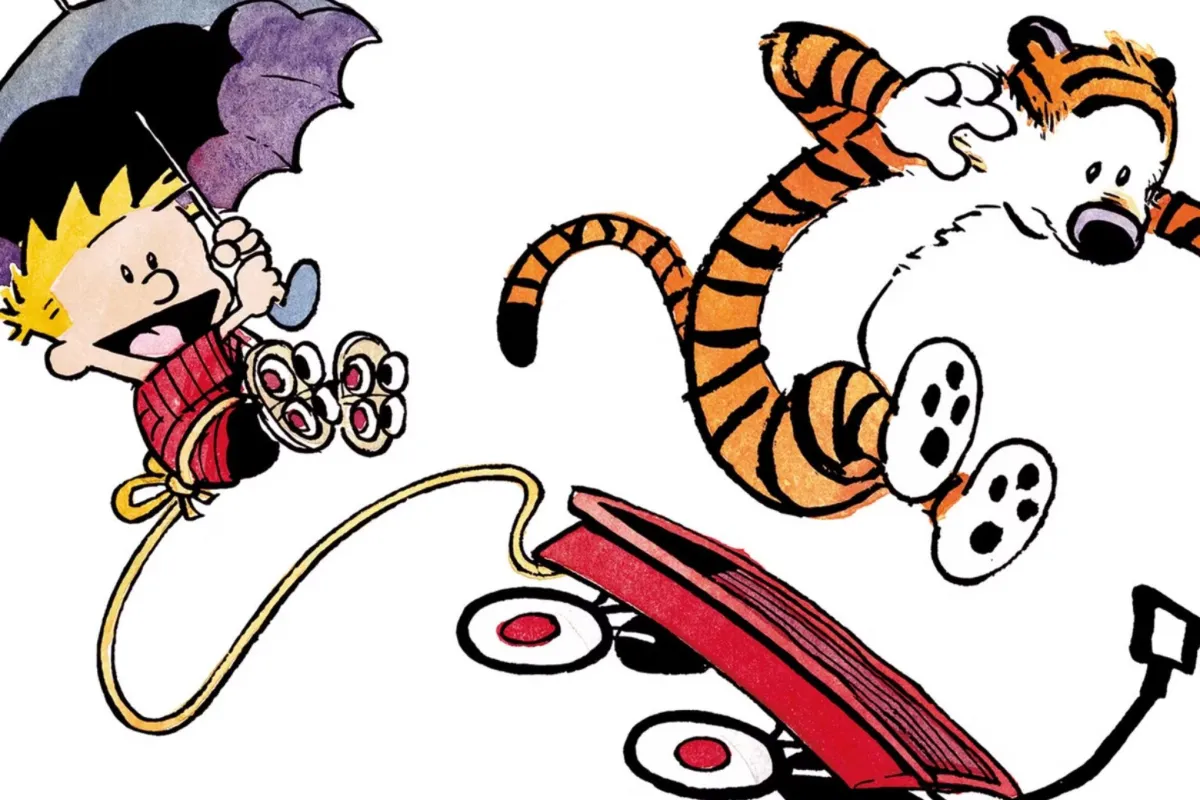 This image displays a collection of Calvin and Hobbes hardcover volumes alongside Tolkien Middle-earth book editions.
