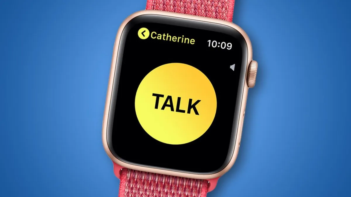 The Apple Watch home screen displays the watchOS 27 interface without the Walkie Talkie application.