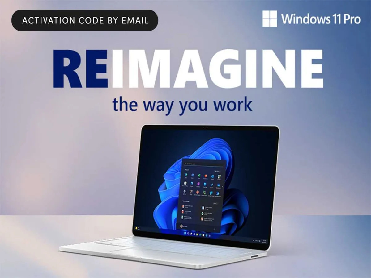 The Windows 11 Pro interface displays built-in AI assistance, security settings, and multitasking tools.