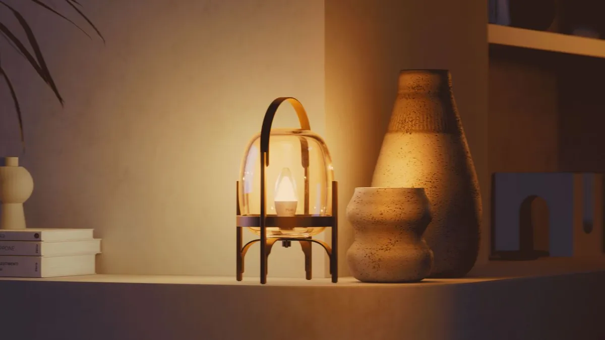 Philips Hue wired switches and Play lamps are displayed alongside traditional light fixtures.
