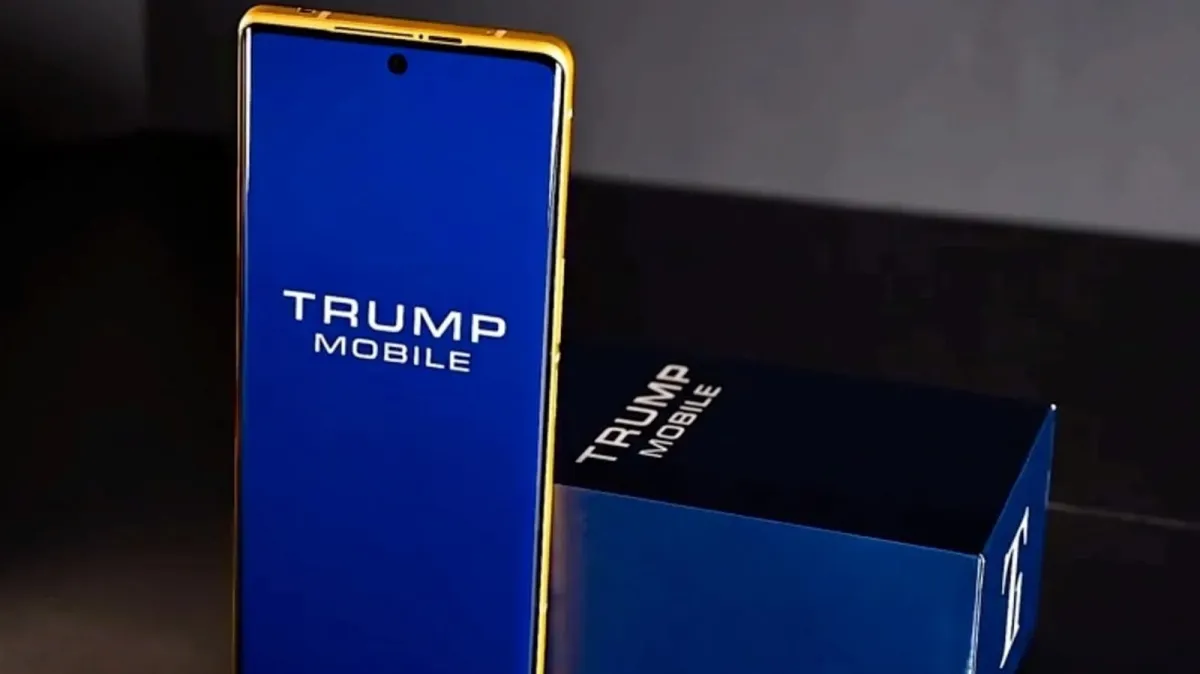 The photograph displays the internal circuit board of the Trump Mobile T1 smartphone and its shared HTC components.