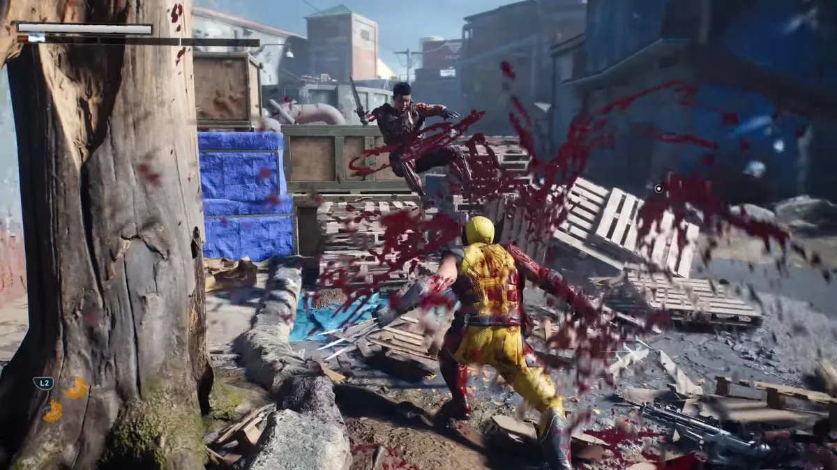 The game settings screen shows adjustable content filters for blood and dismemberment in Marvel's Wolverine.