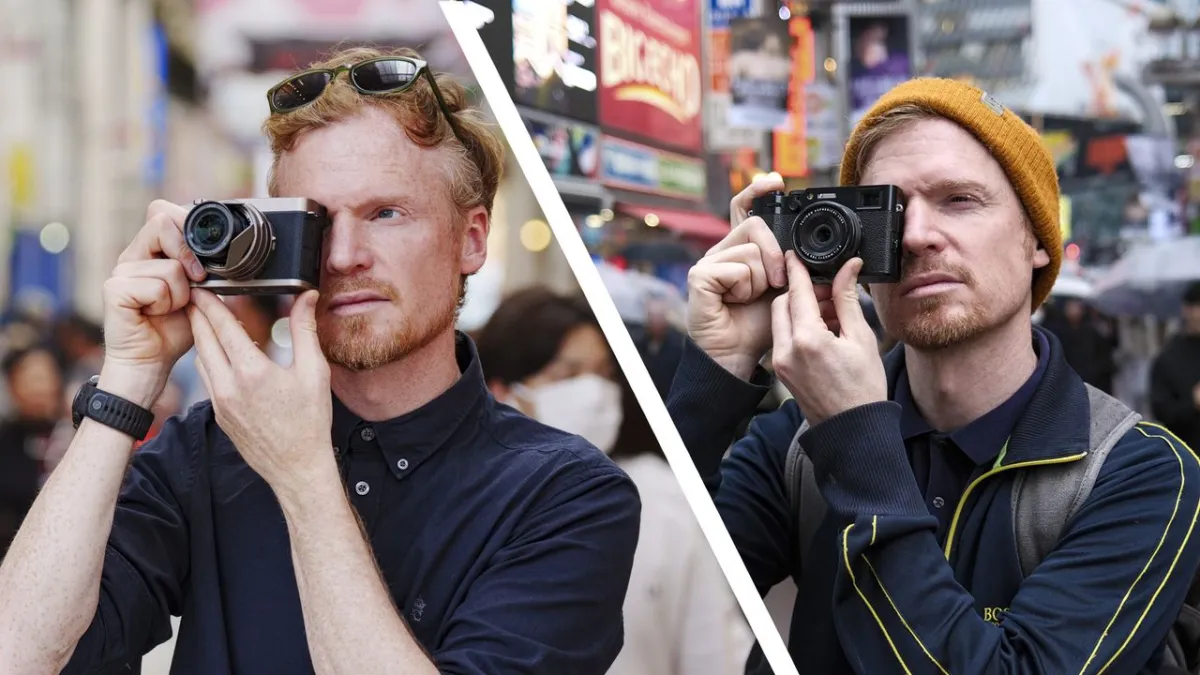 The Panasonic Lumix L10 and Fujifilm X100VI cameras are positioned side by side for technical comparison.