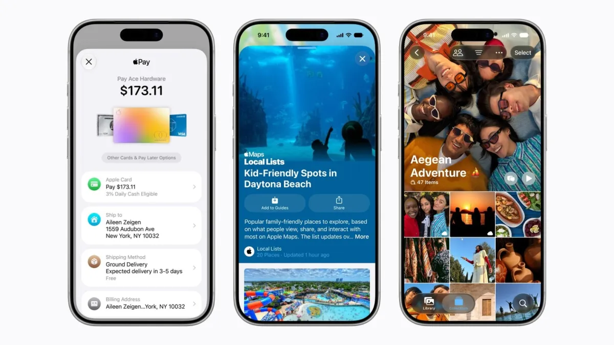 The graphic illustrates the iOS 27 interface with customizable camera controls and expanded Siri chatbot routing.