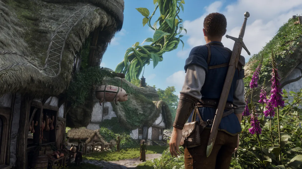 A Fable reboot settlement scene illustrating dynamic population mechanics and NPC interactions.