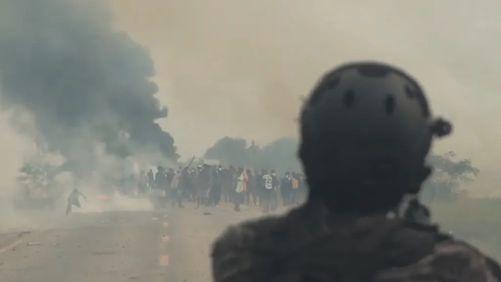 Demonstrators gather near roadblocks during ongoing protests across Bolivia.