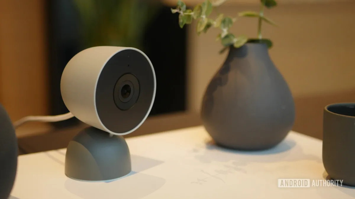 Google Nest Cam Indoor security camera featuring a 2K HDR lens and dedicated night vision