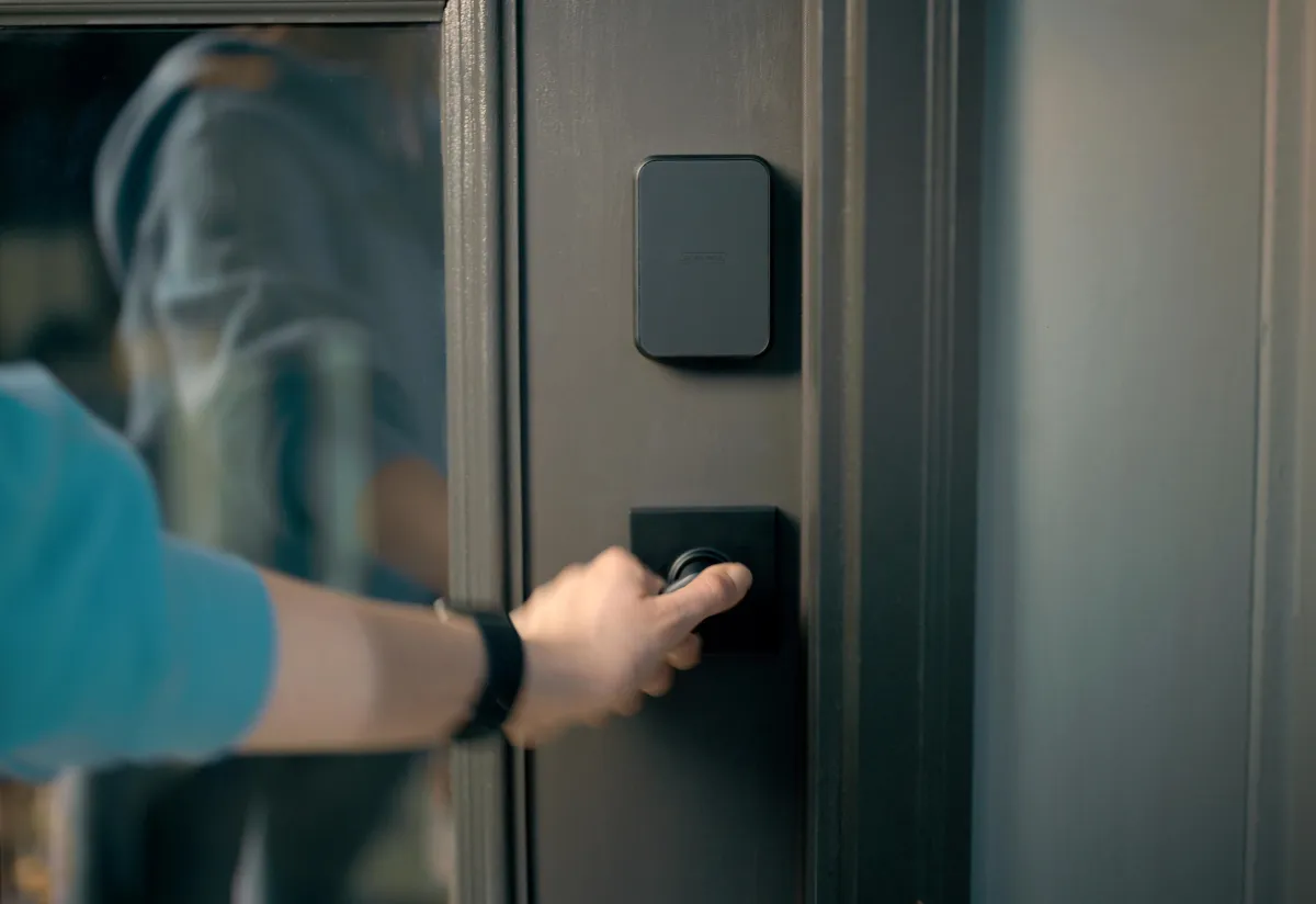 Schlage Sense Pro smart deadbolt showing the front keypad and UWB sensor panel.