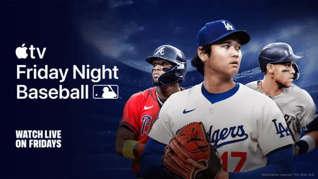 The graphic displays the July Friday Night Baseball schedule on the Apple TV application interface.