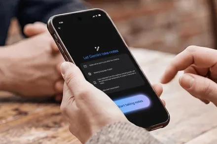 Google Meet interface shows the updated AI note taker with decision toggles and status labels for tracking resolutions.