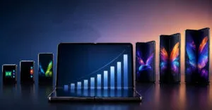 A conceptual foldable smartphone design illustrates Apple potential market expansion.