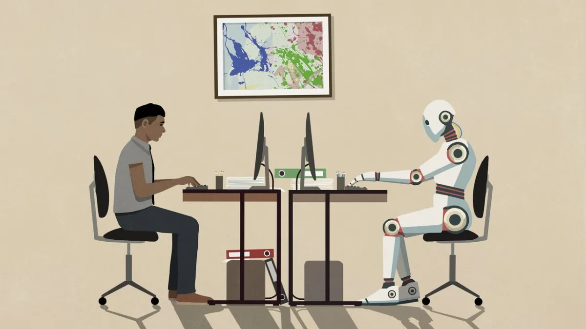 A clinician reviews patient data alongside an AI-assisted dashboard during a healthcare workflow.
