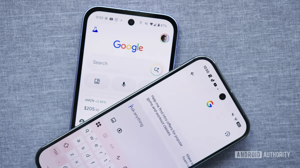 An artificial intelligence chat interface displays search results alongside conversational prompts.