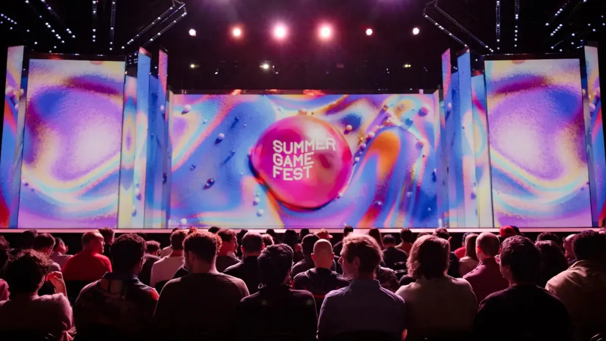 A presentation stage at Summer Game Fest 2026 displays upcoming video game announcements.