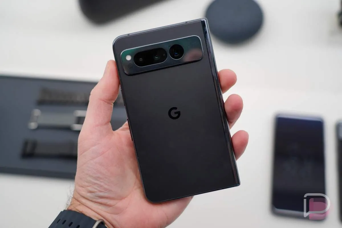 Unlocked original Pixel Fold smartphone shown with retail packaging and discount materials.