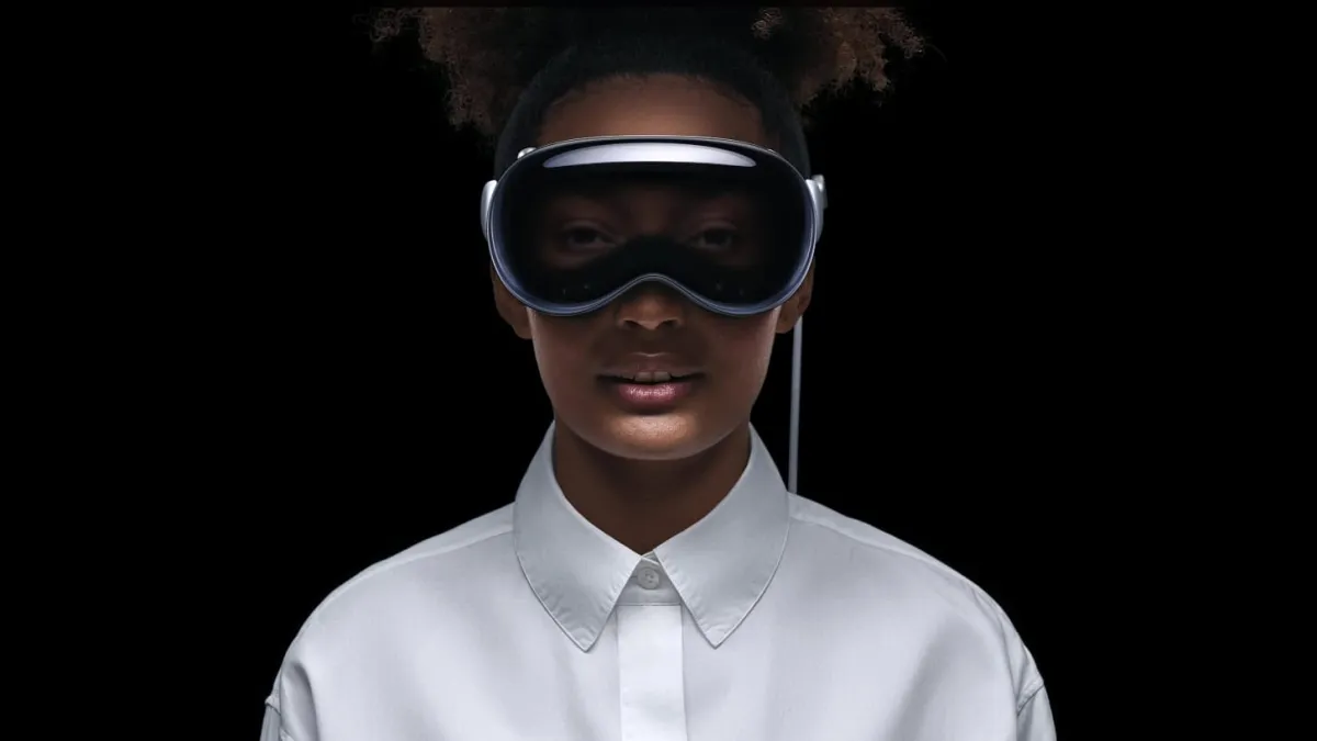 Apple lightweight smart glasses are shown alongside the Vision Pro headset.