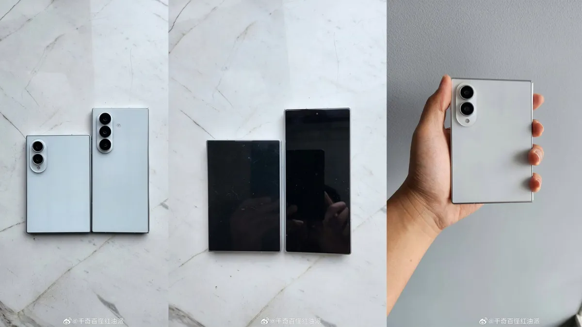 Side by side comparison of Samsung Galaxy Z Fold 8 and Z Fold 8 Ultra dummy units