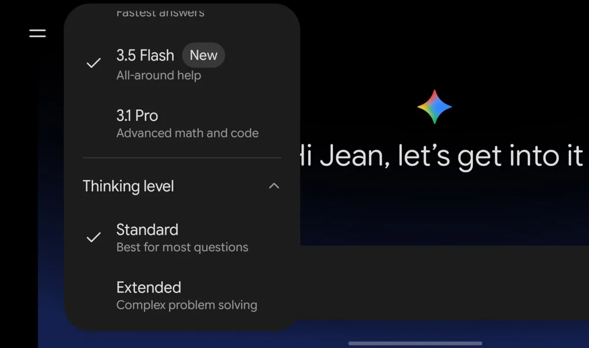 Google Extended Thinking mode interface is shown across web, Android, and iOS platforms.