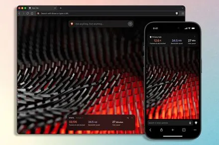 The Brave Origin browser interface displays a stripped-down layout alongside its one-time pricing structure.