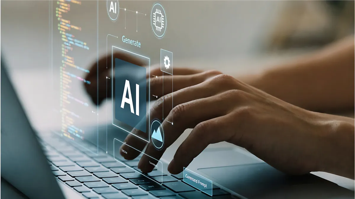 This graphic depicts a conceptual representation of artificial intelligence and data processing.