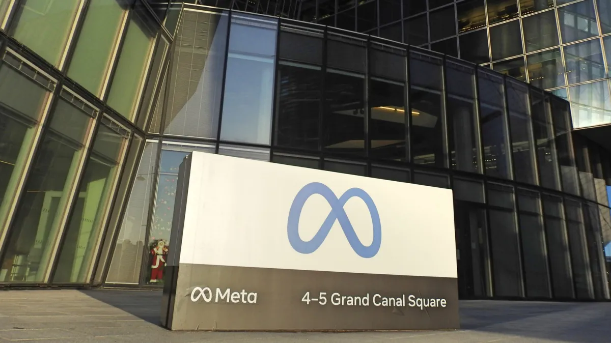 Meta logo next to European Union flag