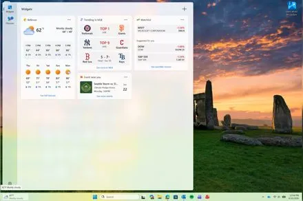 The Windows 11 taskbar shows the updated Widgets panel with reduced notifications in the Beta update.