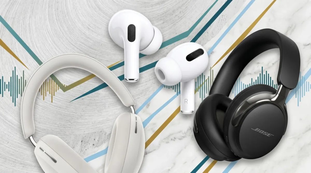 Premium headphones highlighting technical specifications and acoustic engineering details.