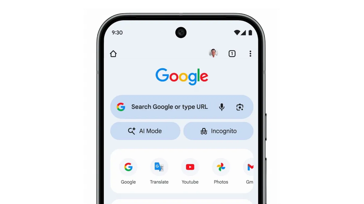 Chrome browser interface displaying the AI mode search redirect error
