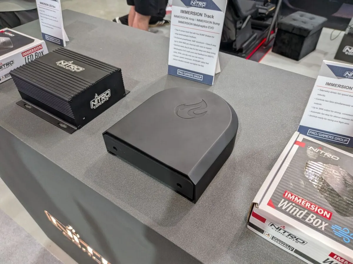 Nitro Concepts IMMERSION sim racing hardware display featuring wind simulation and Track kit at Computex 2026