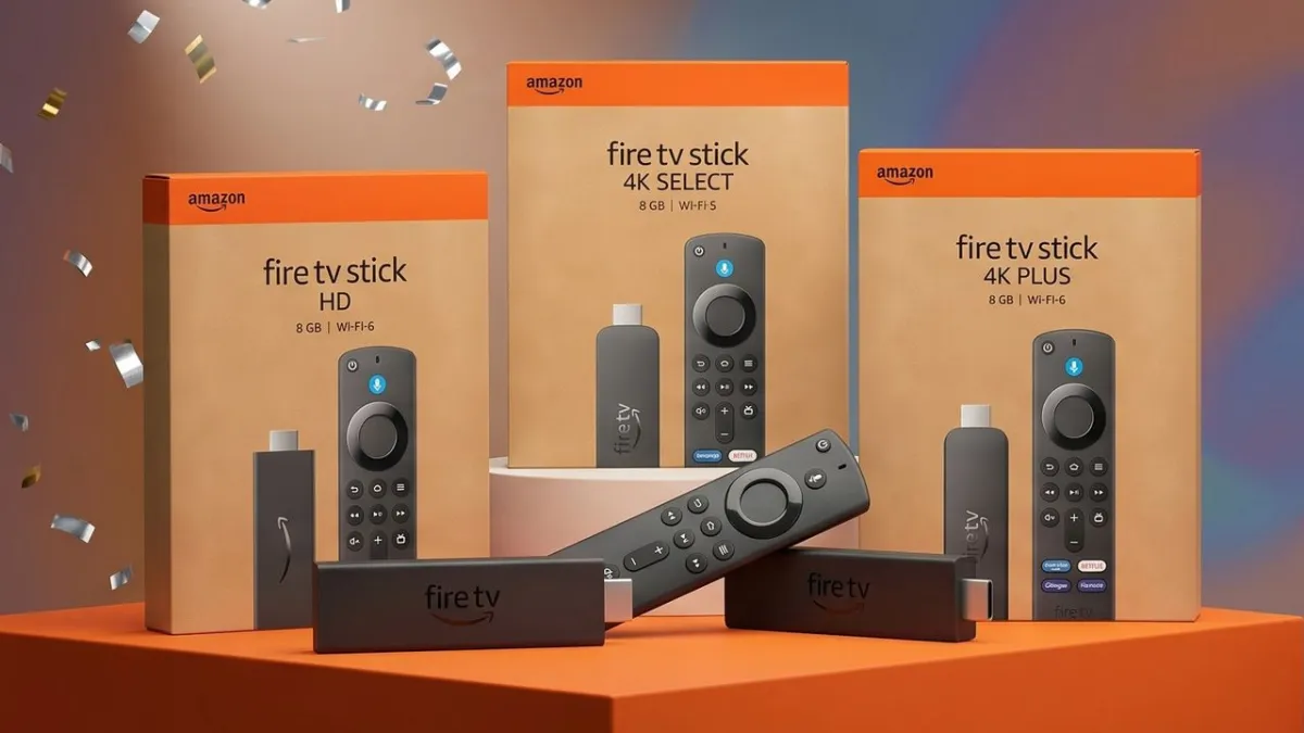 This image displays Amazon Fire TV Stick models to illustrate differences in resolution, HDR, and connectivity.