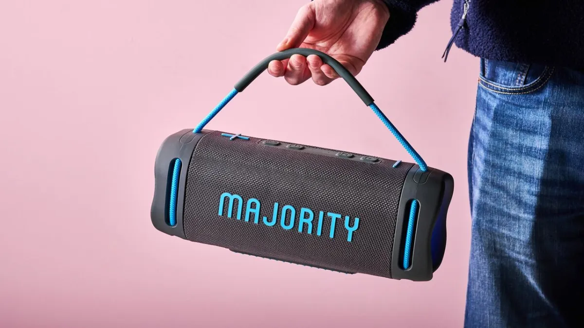 The Majority Move M4 portable speaker features a rugged exterior and extensive connectivity ports.