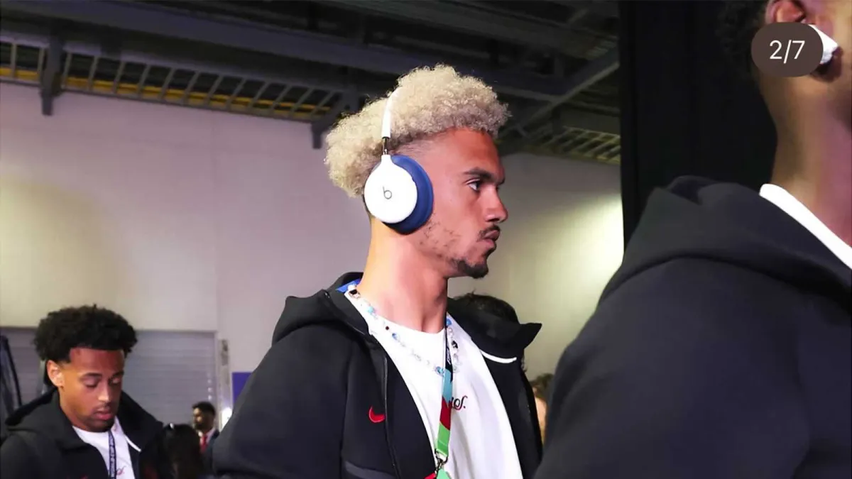 Unreleased Beats over-ear headphones are shown at a major sports event.