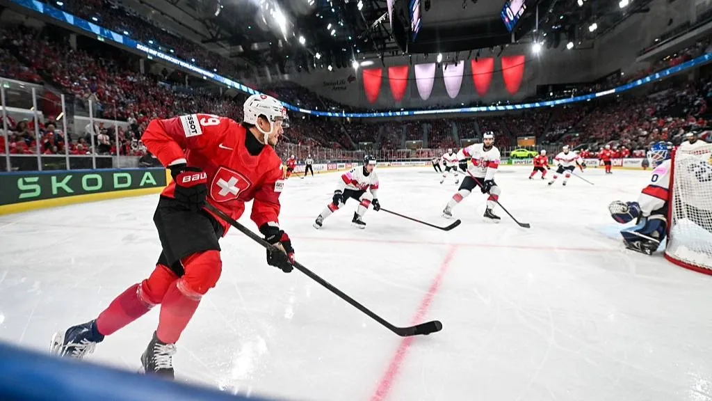 IIHF World Championship trophy displayed on the ice