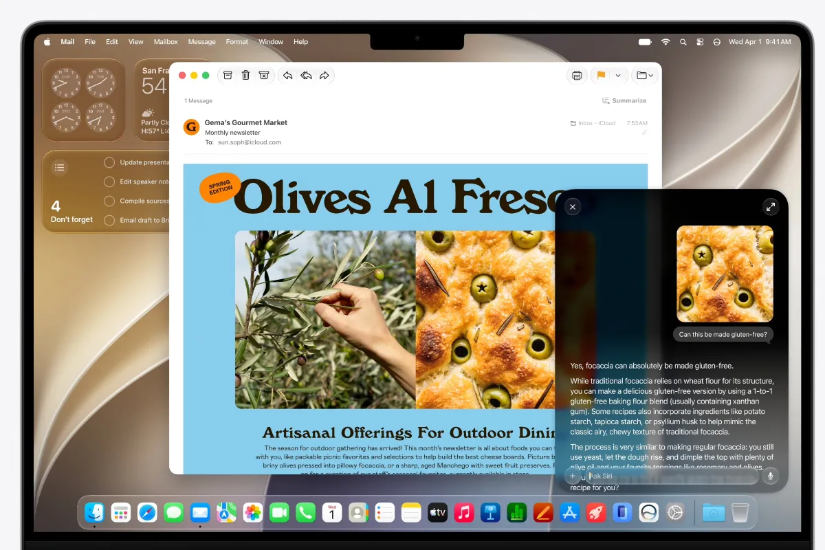 A MacBook screen displays the macOS Golden Gate security interface.
