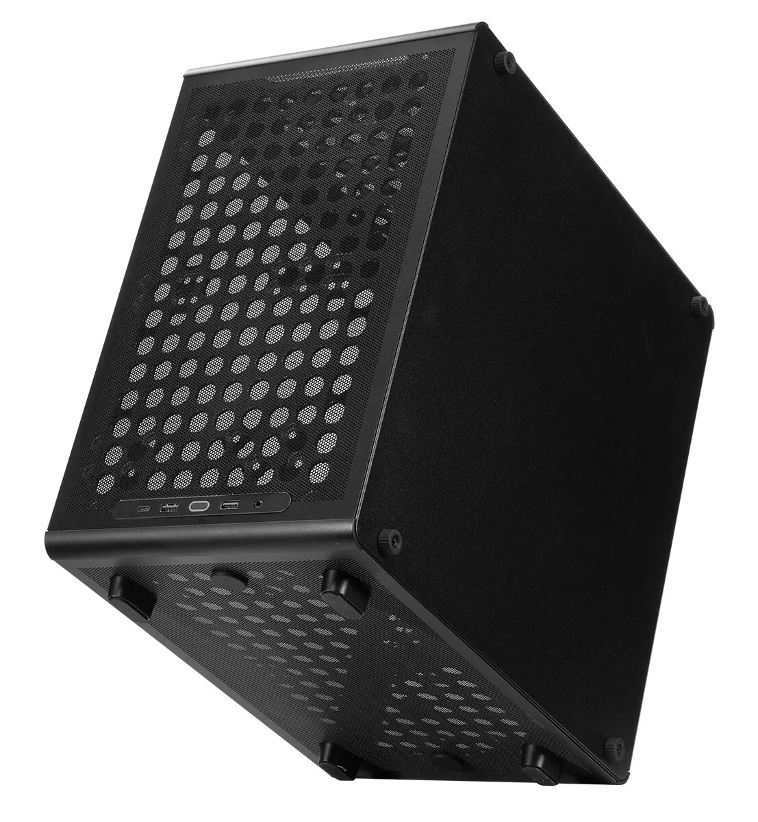 Cooler Master Q300L V3 compact microATX chassis showing internal airflow and component layout.