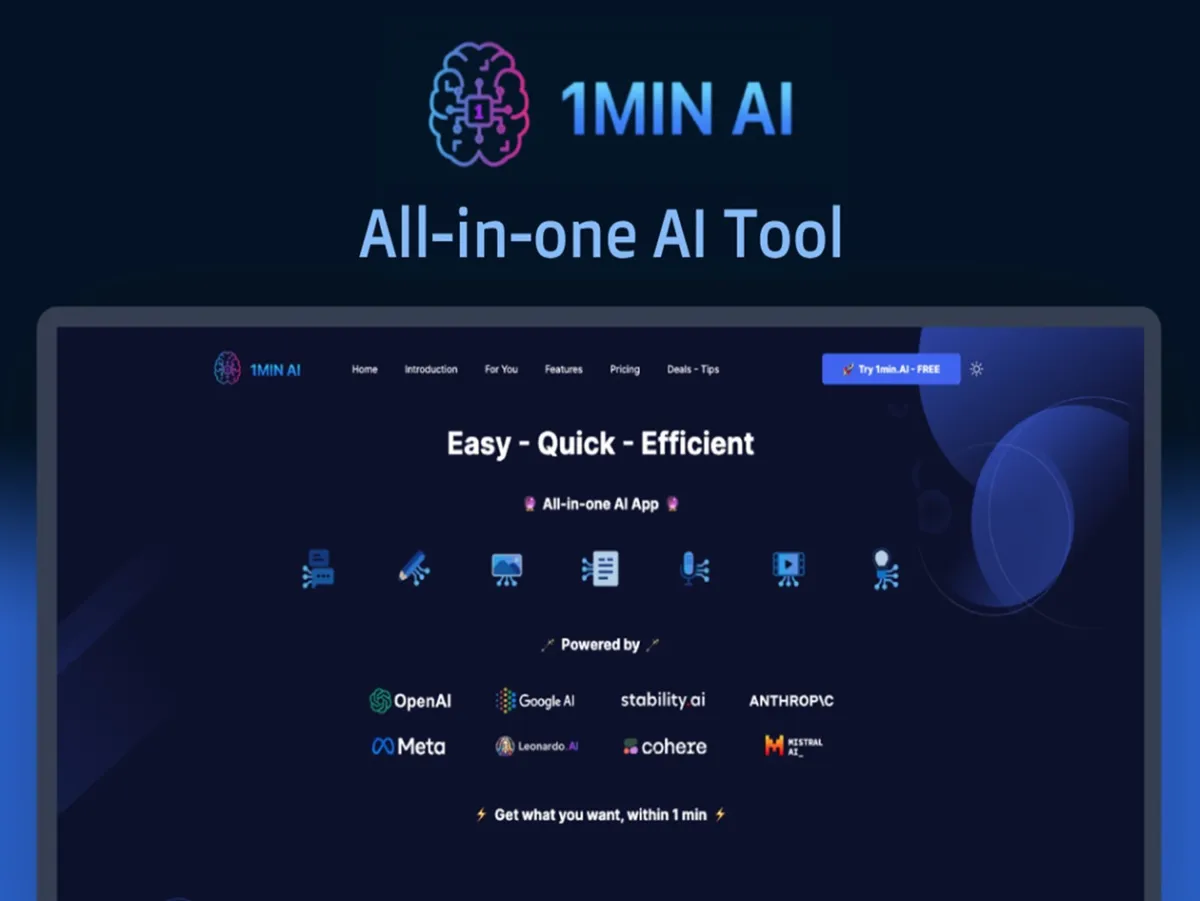 The dashboard shows a consolidated workspace that integrates multiple generative AI models.