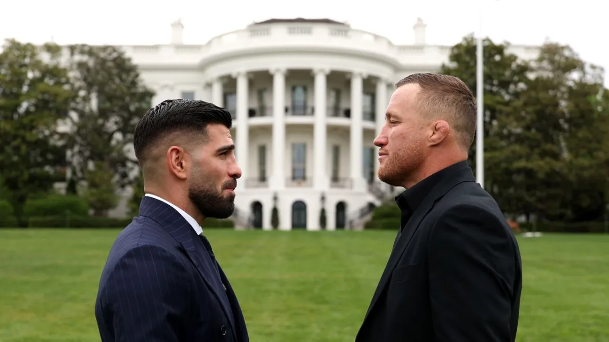 UFC fighters competing in a temporary octagon setup on the White House grounds