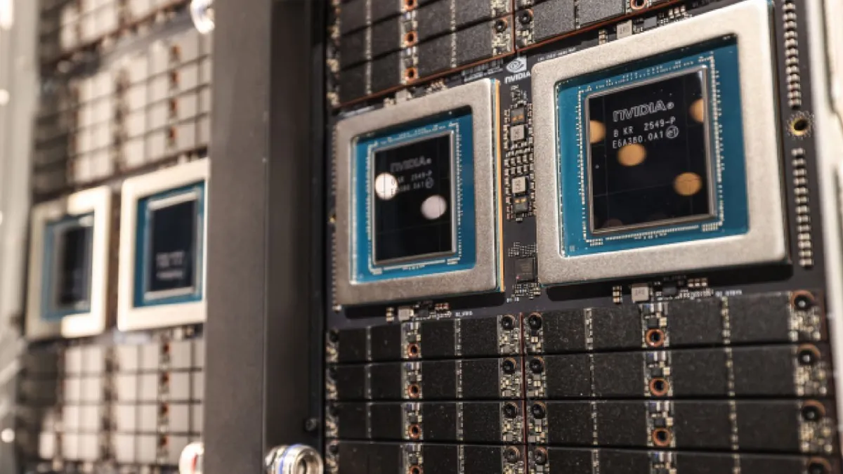 Data center server racks house central processing units that manage artificial intelligence orchestration workloads