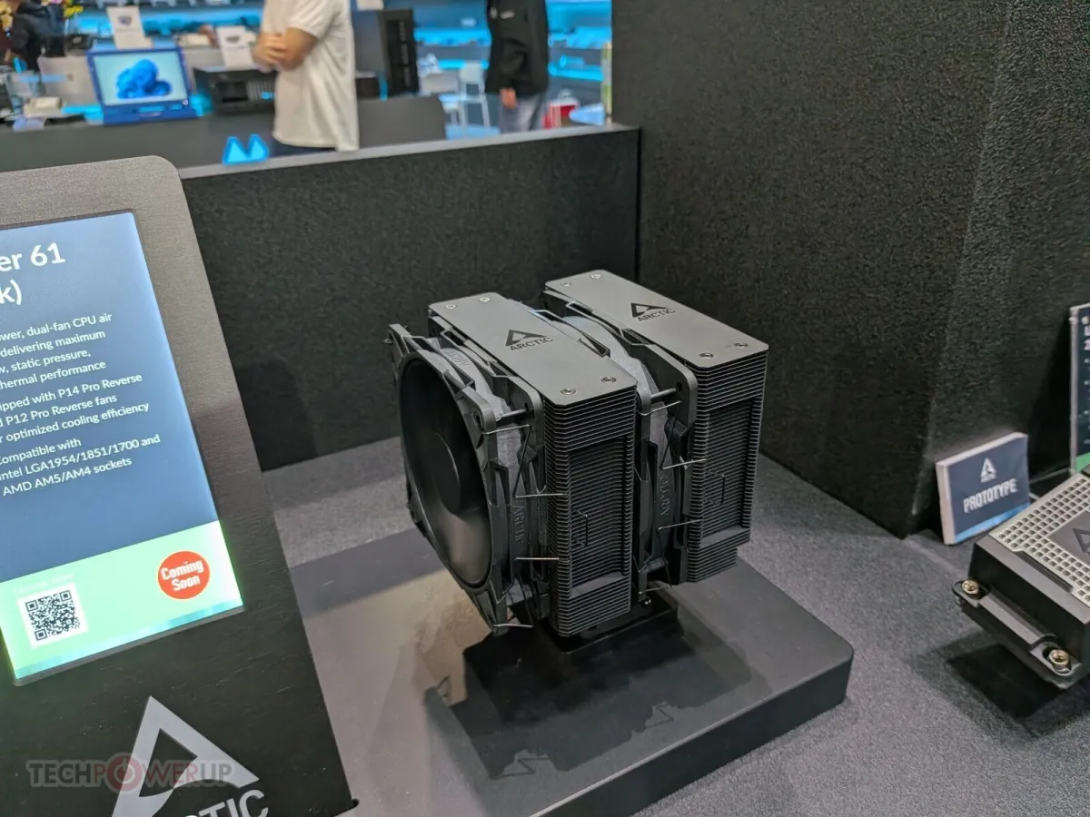 Arctic Freezer 61 air cooler and BioniX modular fan components on display at Computex 2026
