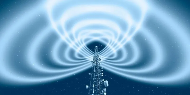 A schematic diagram illustrates how curved radio signals bypass traditional anti-jamming defense systems.