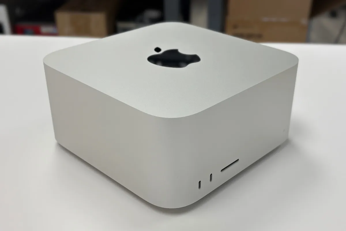 The Mac Studio desktop computer features M5 chip specifications and Thunderbolt 5 connectivity.