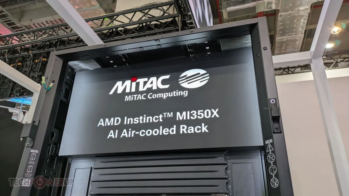 MiTAC displays a 52 unit server rack supporting 96 AMD Instinct GPUs at Computex 2026.