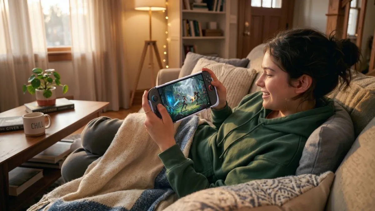 A Belkin charging grip attaches to a Nintendo Switch 2 console and rests beside its companion travel bag.