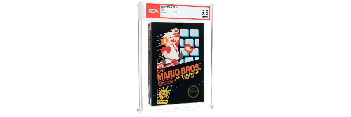 Factory sealed original Super Mario Bros. cartridge for the Nintendo Entertainment System.