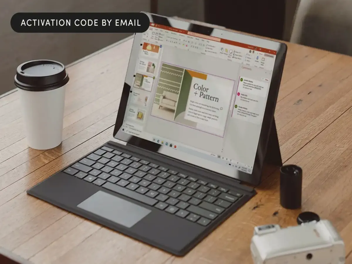 Microsoft Office Professional Plus 2019 suite overview showing Word, Excel, and PowerPoint icons.