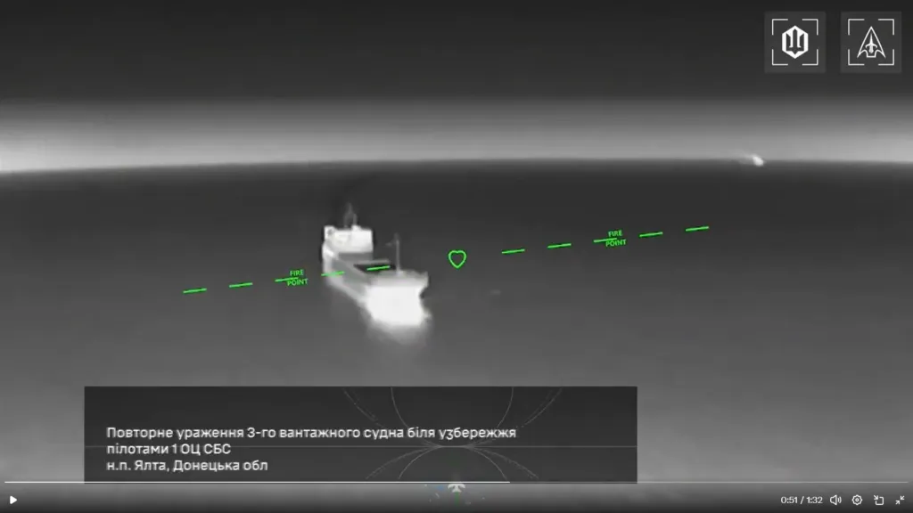 Cargo vessels in the Sea of Azov were targeted by a drone strike.