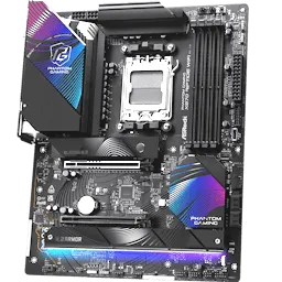 ASRock Phantom Gaming X870 Riptide Wi-Fi motherboard displays its component layout and rear I/O ports.