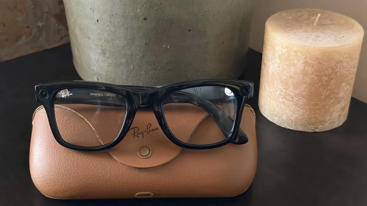 Prototype Ray-Ban Meta smartglasses display micro-coil charging components within the temple arms.